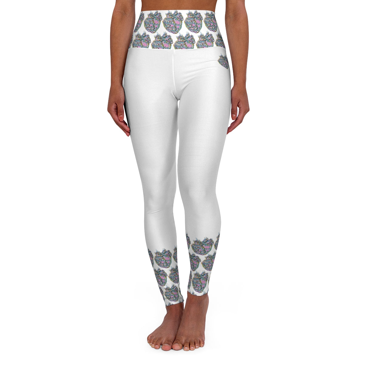 Rainbow Heart Pattern Leggings (White)