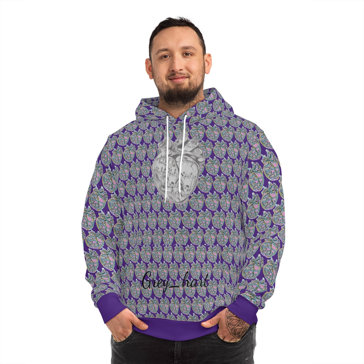 Purple Grey_hart pattern Hoodie