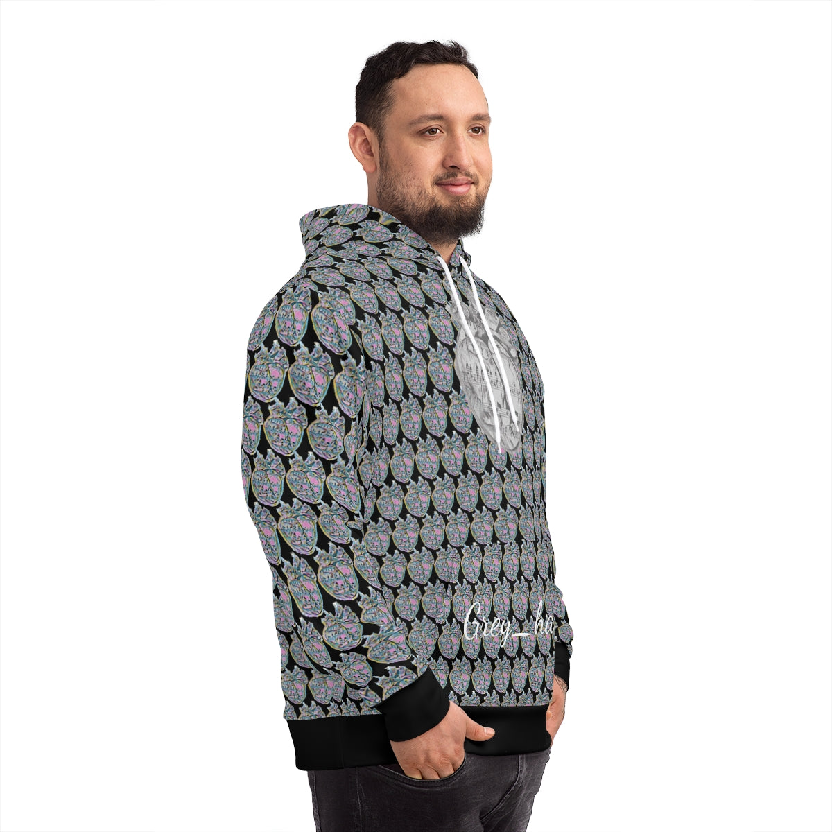 Black Grey_hart pattern Hoodie