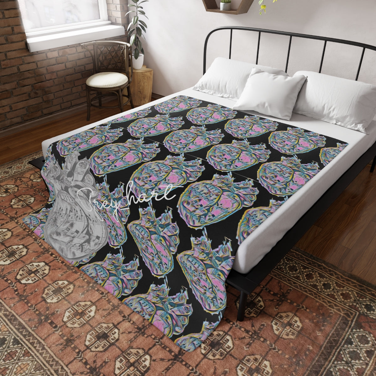 Grey_hart Fleece Blanket