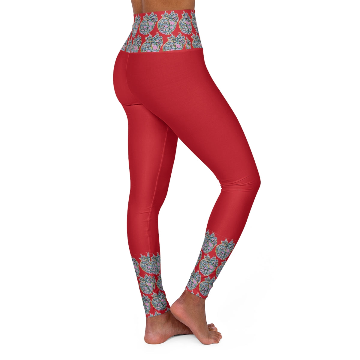 Rainbow Heart Pattern Leggings (Red)