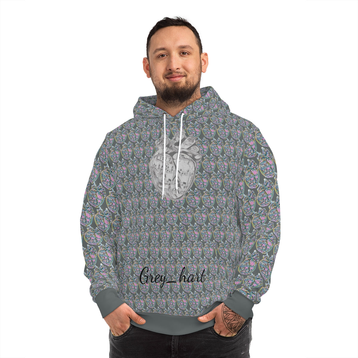 Grey Grey_hart pattern Hoodie