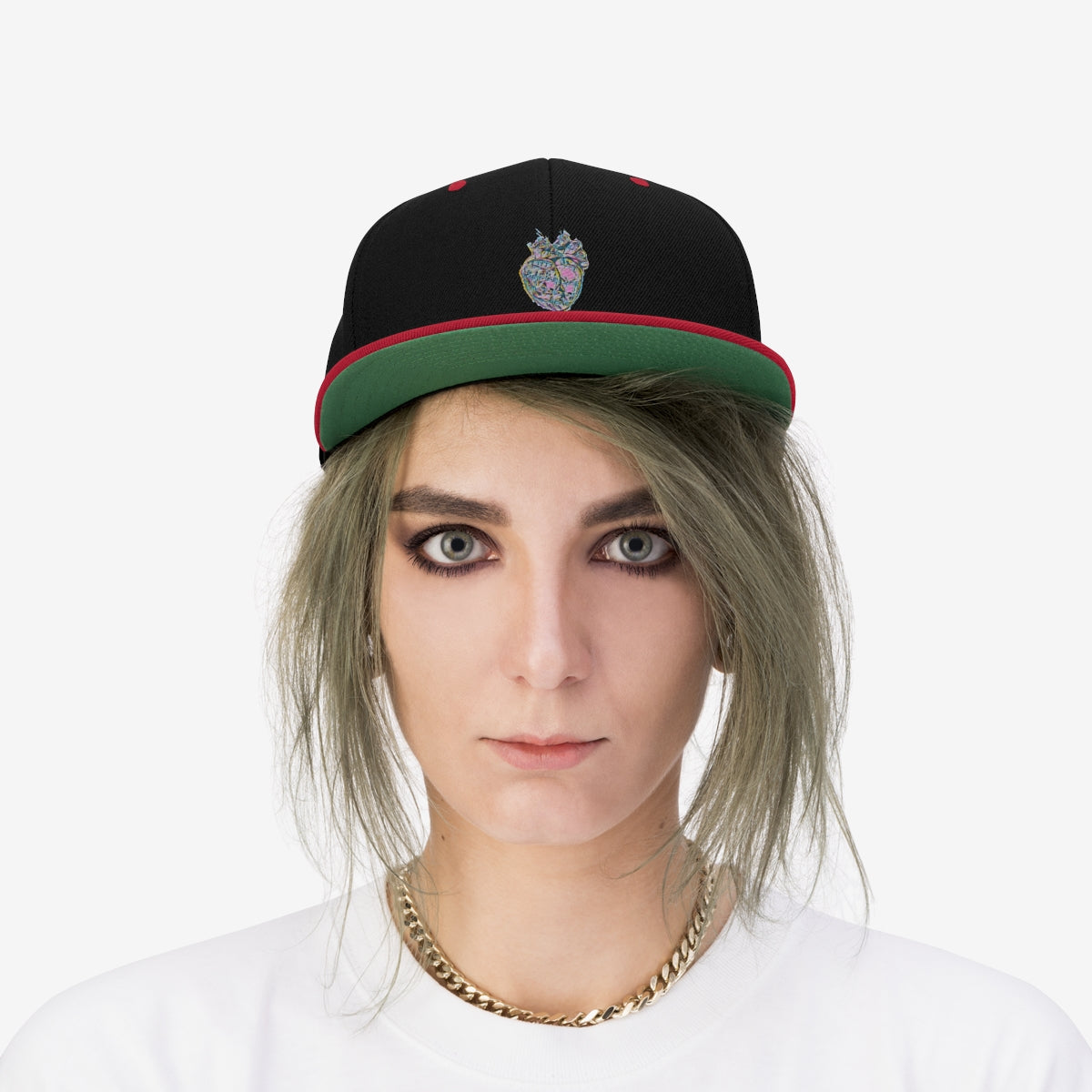 Rainbow Heart Flat Bill Hat