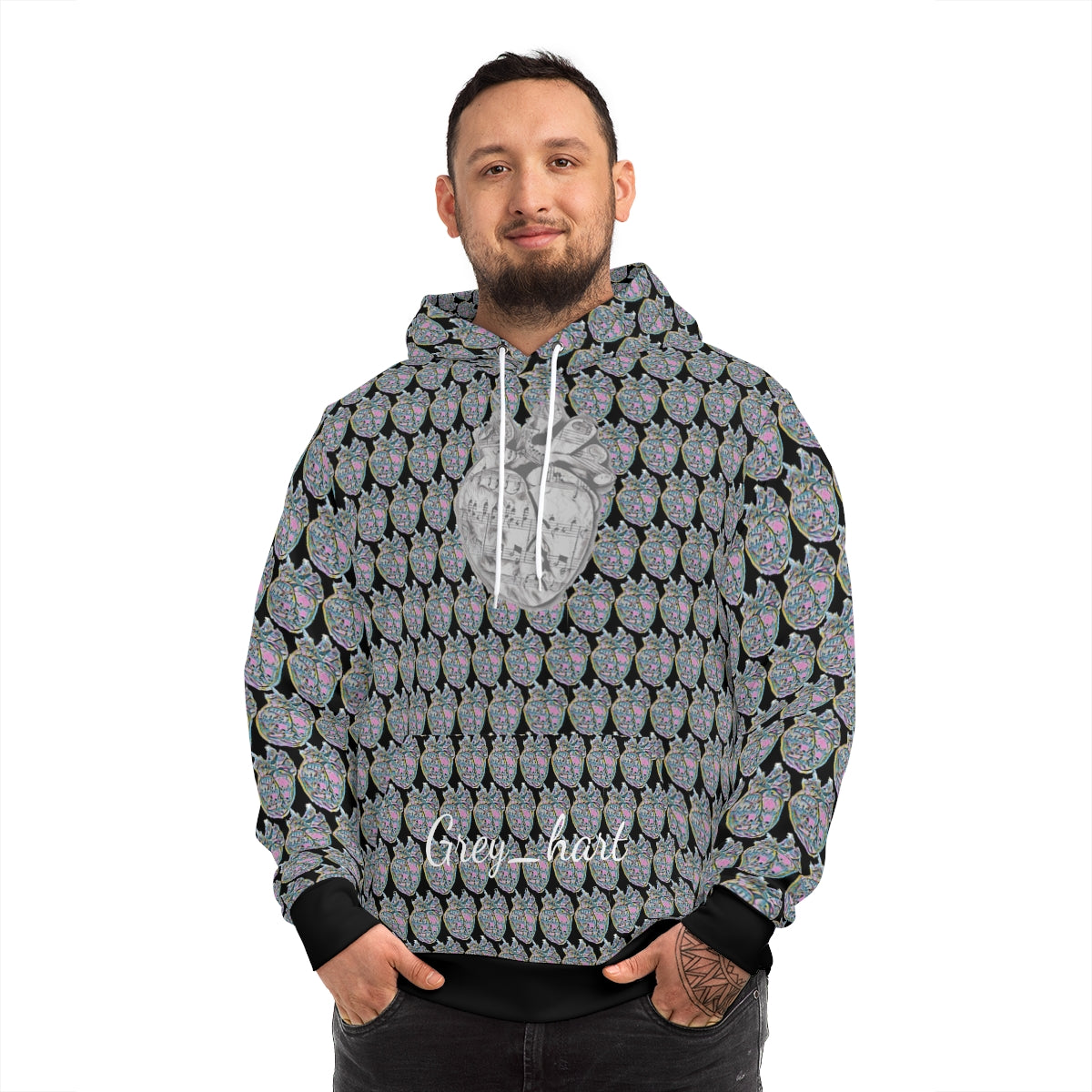 Black Grey_hart pattern Hoodie