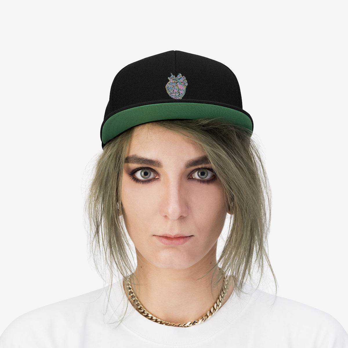 Rainbow Heart Flat Bill Hat