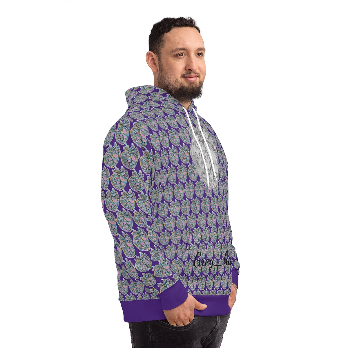 Purple Grey_hart pattern Hoodie