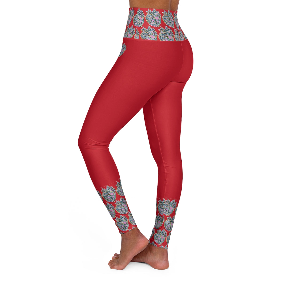 Rainbow Heart Pattern Leggings (Red)